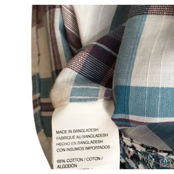 Van Heusen Dress Shirt Men XLT 17-17 1/2 Teal White Plaid Easter Button Down - Picture 11 of 11